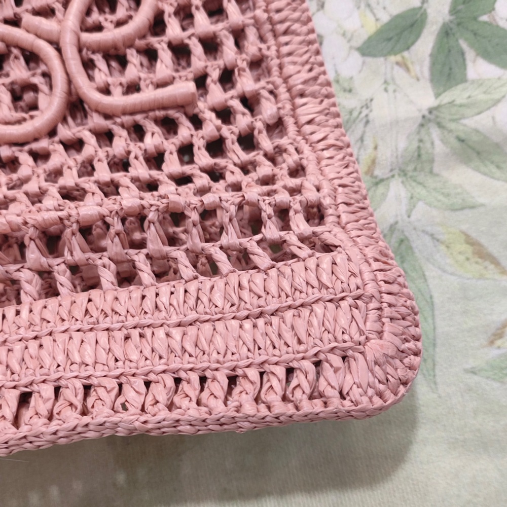Chloe Blush Pink Crochet Tote with Logo Script - Picture 3 of 5